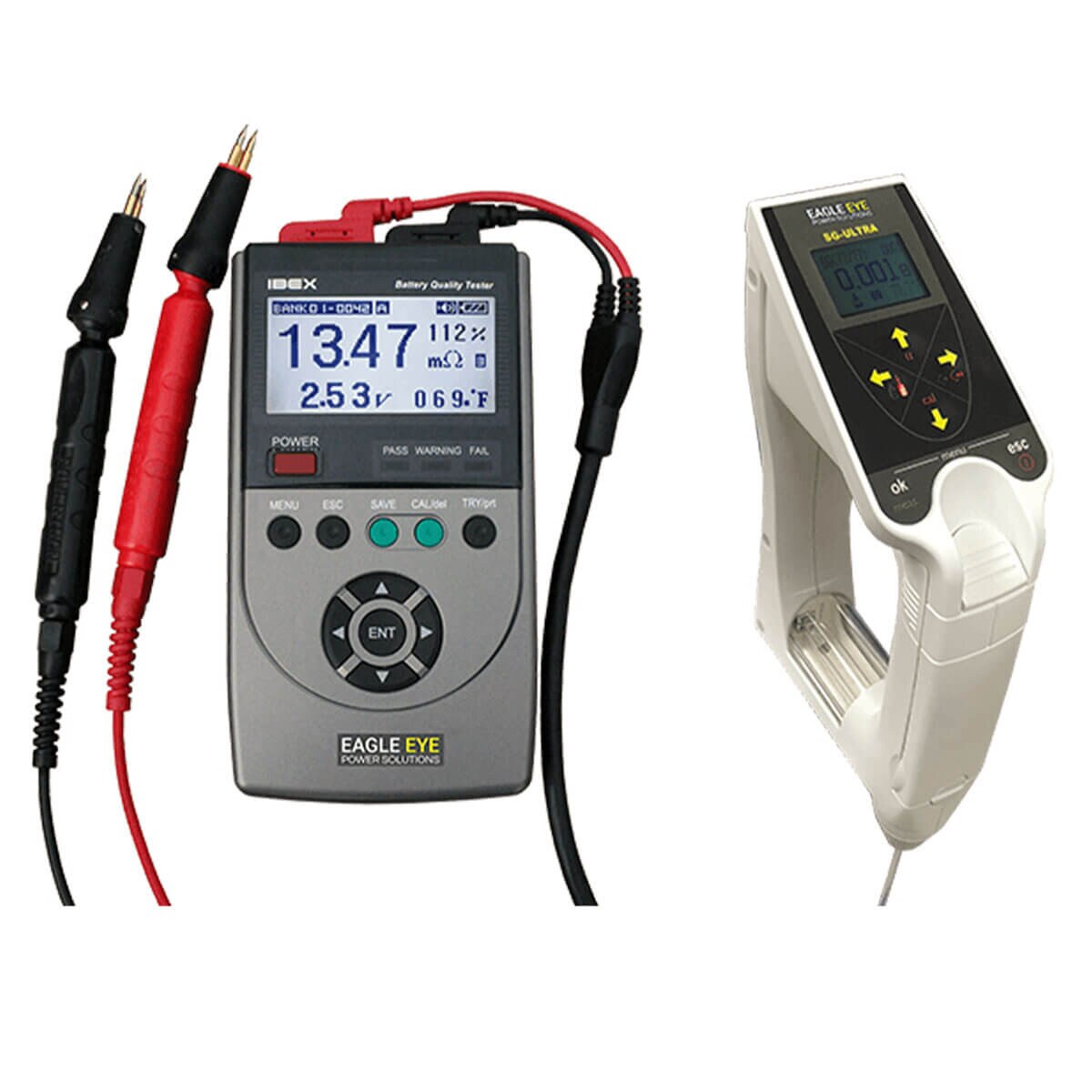 Eagle Eye Power Solutions IBEX portable battery tester and SG-Ultra digital hydrometer for NERC testing
